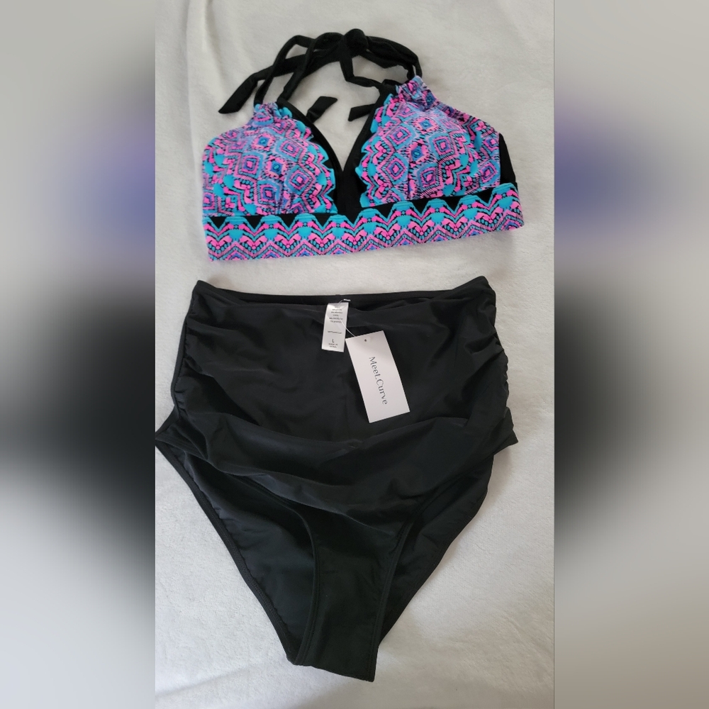 Black and Multicolor Swimwear Set